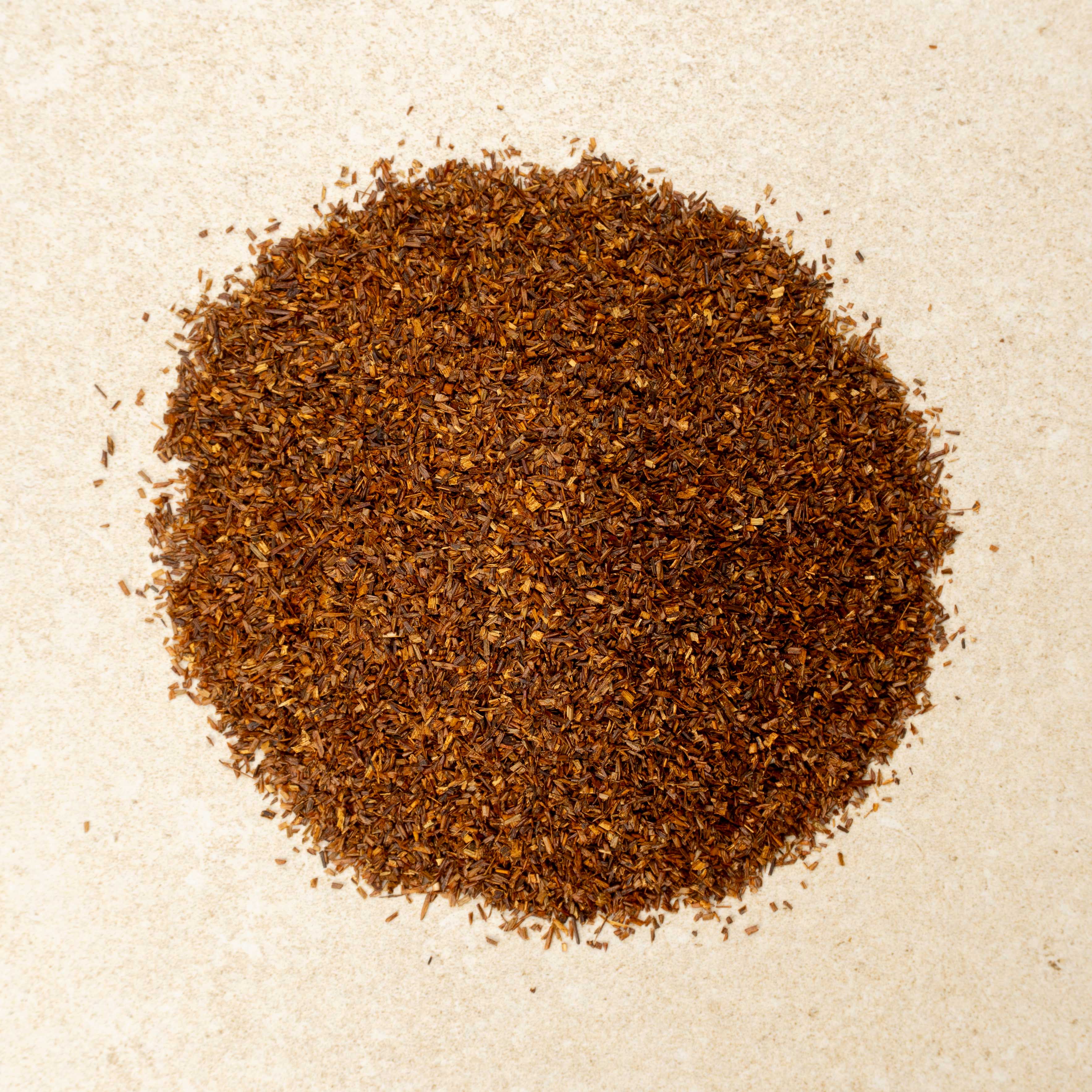 Bellevue Tea South African rooibos, overhead view of the dried loose leaf