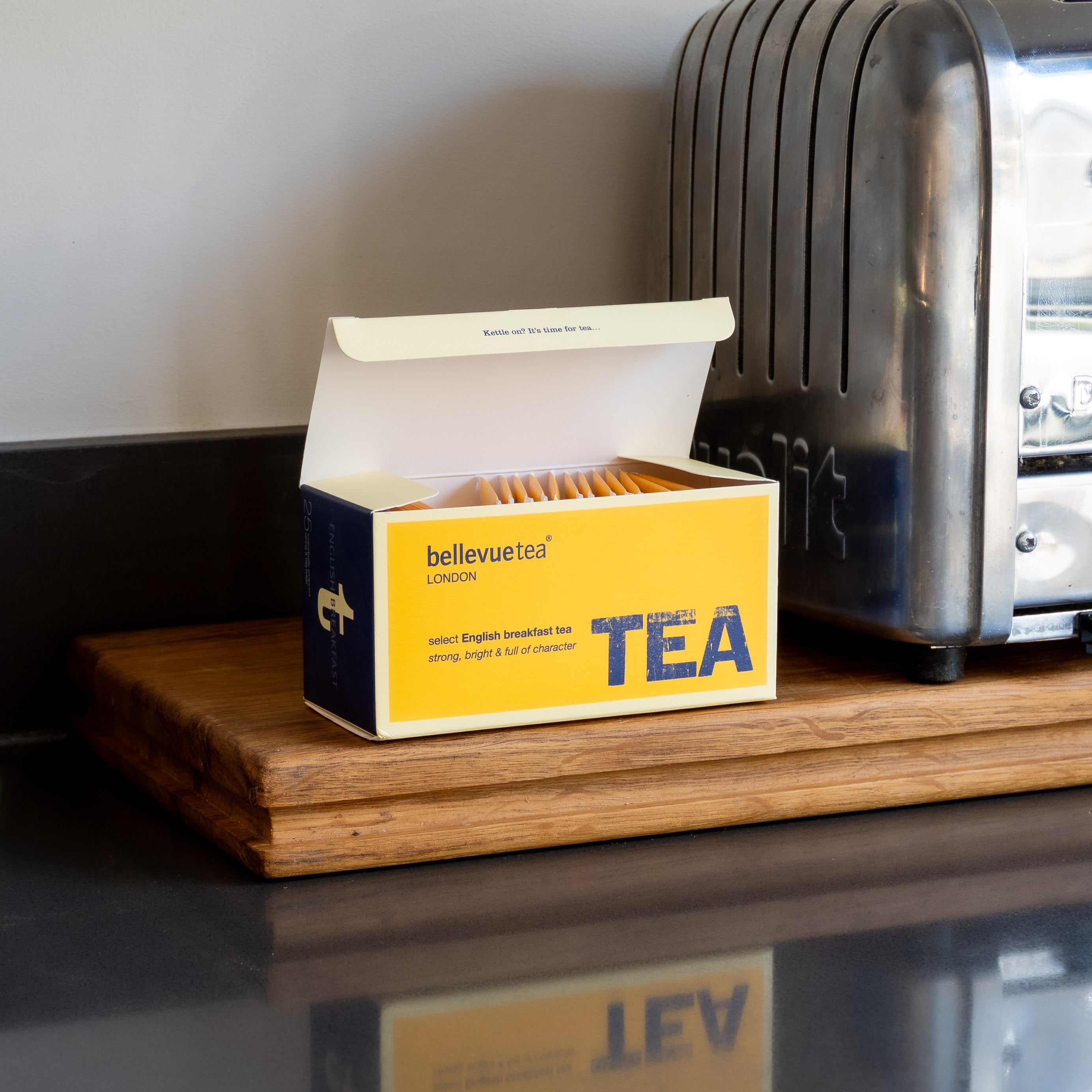 Bellevue Tea English Breakfast Tea Bags in Kitchen – Classic British Black Tea 25 Pack